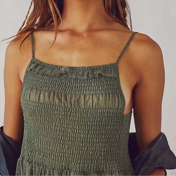 Free People Can't Stop Won't Stop Green Mesh Slip Dress - Picture 2 of 7